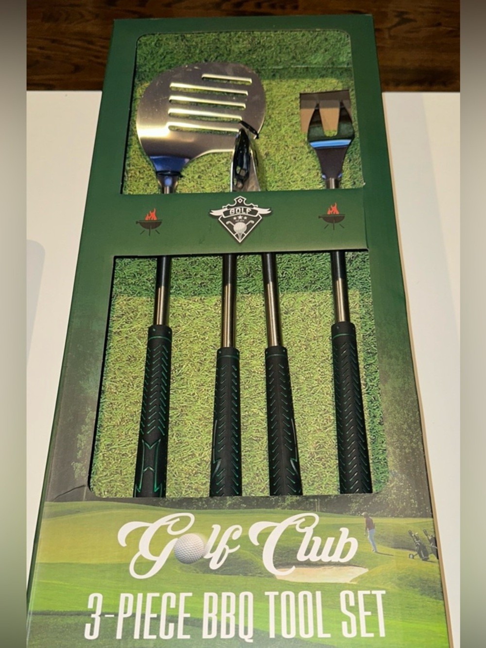 Golf Club 3-Piece BBQ Tool Gift Set Stainless Steel Spatula Tongs Fork